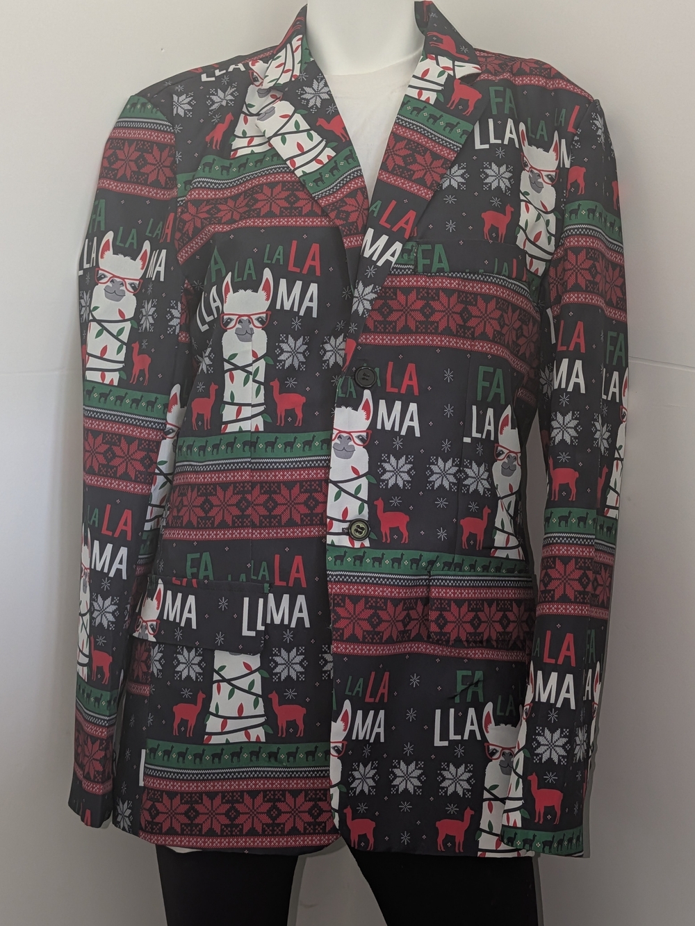 Men's Small Holiday Llama Blazer - Black/Red/Green